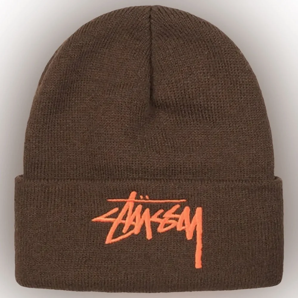 Stüssy Stock/Big Stock Cuff Beanie Brown Logo Y2K Streetwear Skater Unisex USA - Picture 1 of 6
